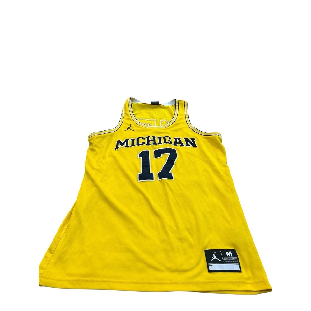Jordan Michigan Wolverines Basketball Jersey Navy Yellow Champs Men's M #17